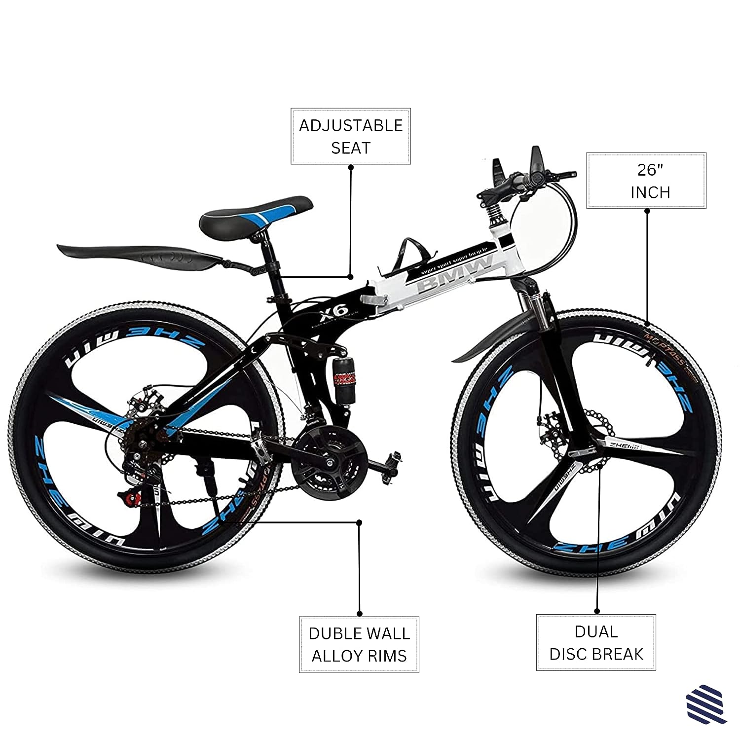 BLACK BMW 3S MULTI SPEED FOLDABLE BIKE