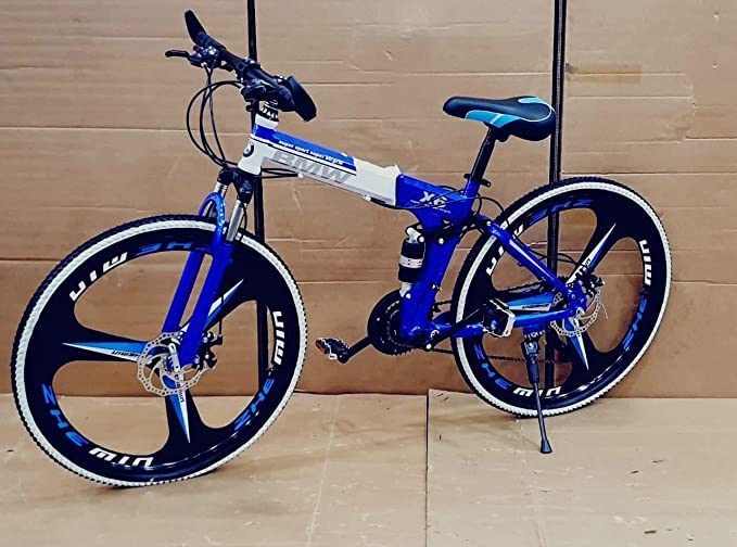 BLUE WHITE BMW 3S MULTI SPEED FOLDABLE BIKE