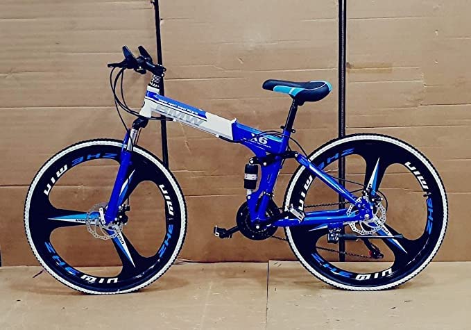 BLUE WHITE BMW 3S MULTI SPEED FOLDABLE BIKE