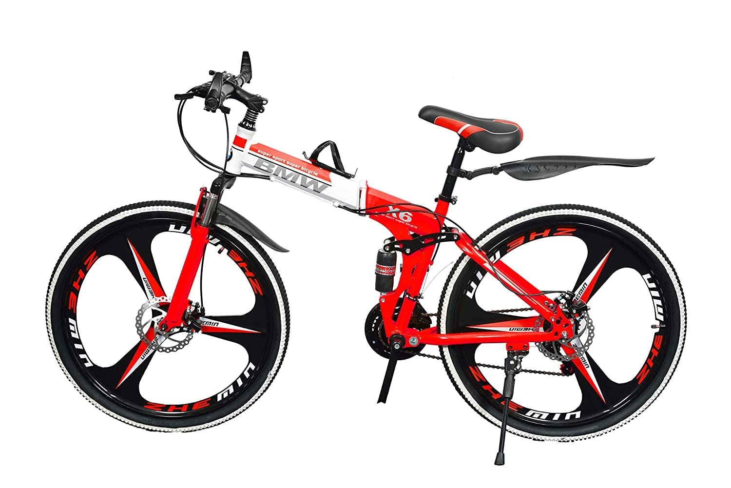 RED WHITE BMW 3S MULTI SPEED FOLDABLE BIKE