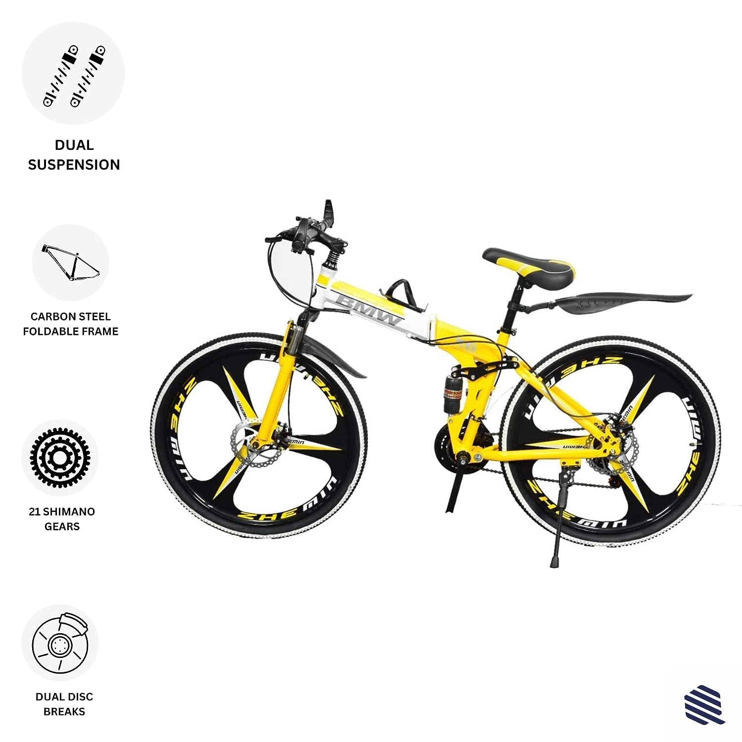 YELLOW BMW 3S MULTI SPEED FOLDABLE BIKE