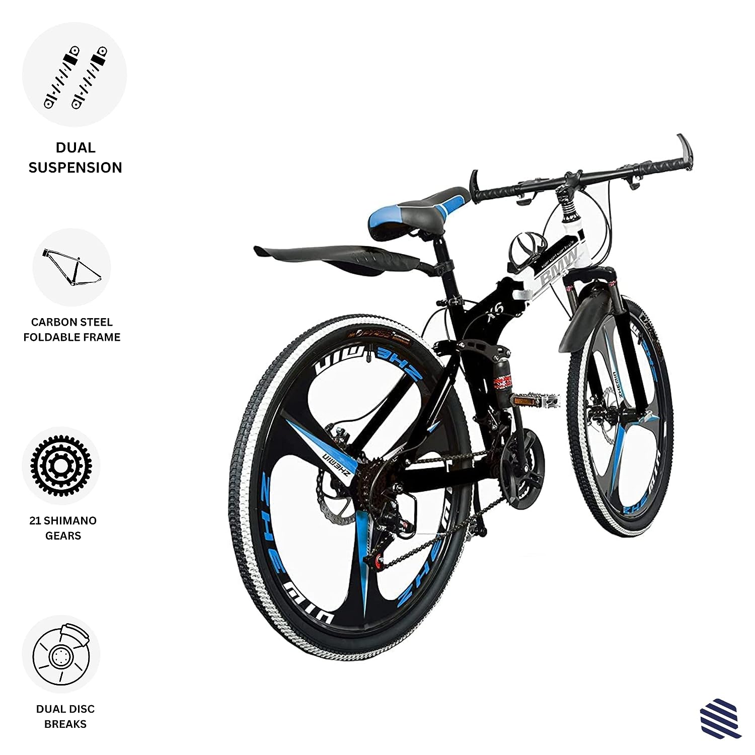 Quesec Rides BMW Foldable Bicycle 3 Spoke 21 Gears Dual D Quesec Rides