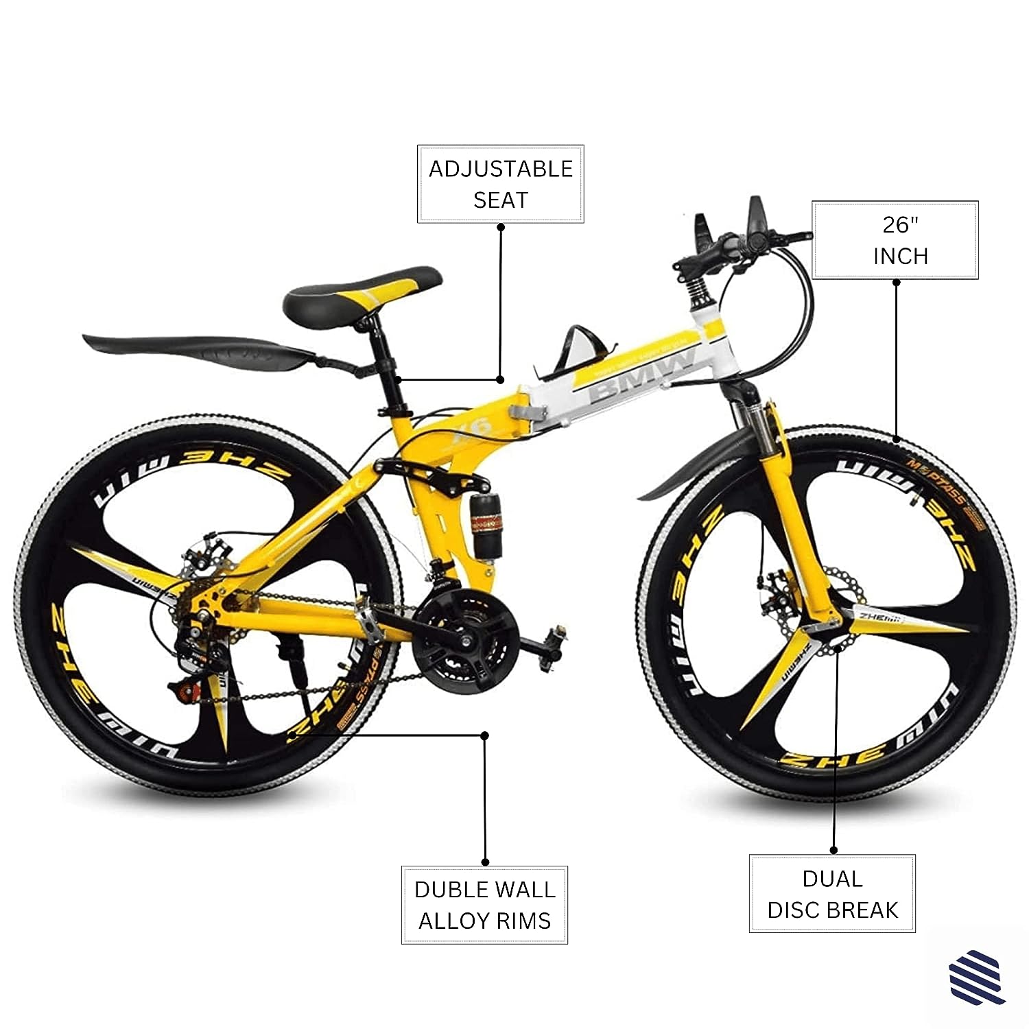 YELLOW BMW 3S MULTI SPEED FOLDABLE BIKE